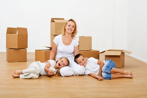 Moving boxes and home belongings ready for transport in Hampstead