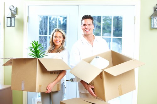 Packed boxes and furniture ready for a Hampstead move