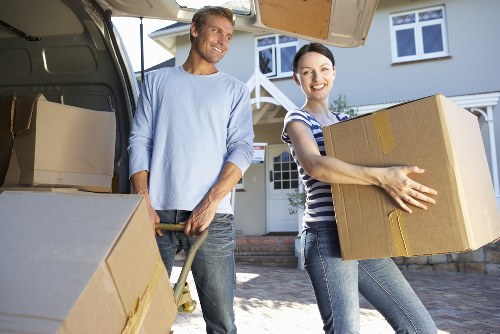 Boxes and furniture prepared for a Hampstead moving service